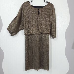 Gabby Skye Dress Womens 10 Metallic Sparkle Dolman Sleeves Party Stretch Gold
